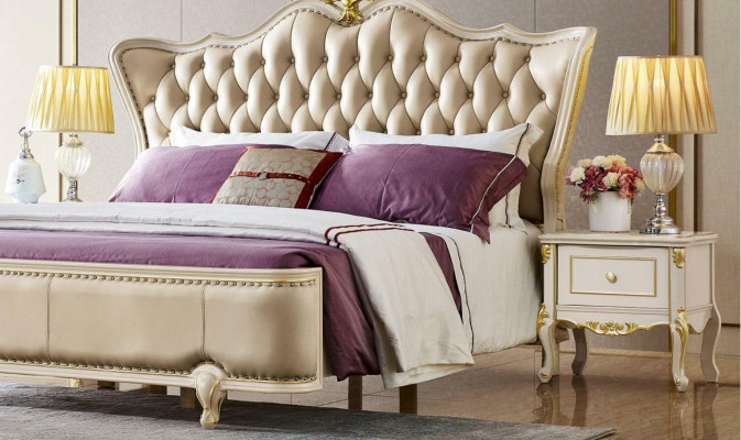 Luxury Bed Chesterfield Beds Leather Royal Palace Double bed Solid wood
