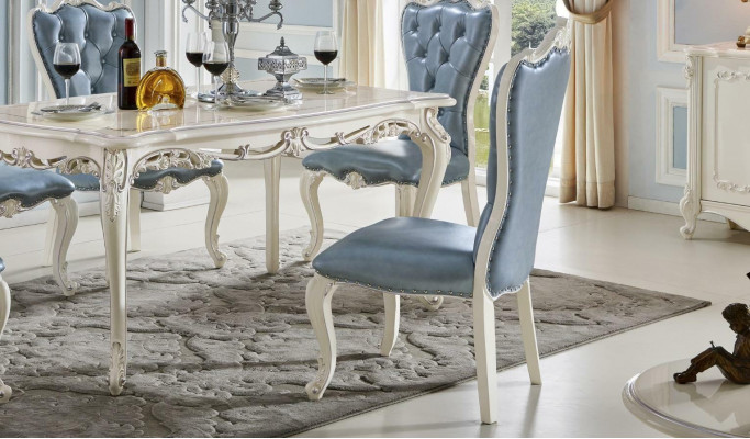 Classic Blue e Chesterfield Chairs x4 Baroque Style Suite Armchairs Solid wood Seater