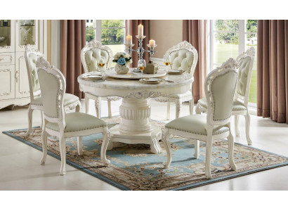 Classic White x4 Chesterfield Chairs Suite Chairs Baroque Style Solid wood set