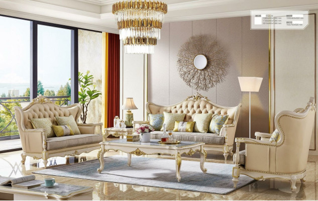 Leather sofa Classic Sofa set 2-piece set 3+1 Seater seating set Solid wood