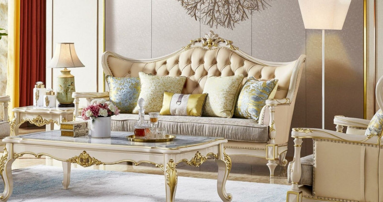 Leather sofa Classic Sofa set 2-piece set 3+1 Seater seating set Solid wood