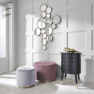 Group Stool Stool Bench seat Pouf Velvet Stool Fabric Round Wood Set 2pcs