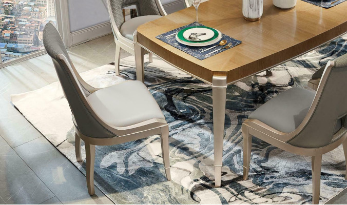 Dining table Suite Table 4x Chairs Dining room Suite Table Solid wood Leather 5pcs