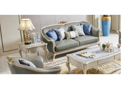 Leather sofa 3 2 seater set upholstered sofa designer sofa Solid wood