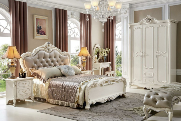 Classic s Rococo Baroque Style Beds Leather Chesterfield Double Hotel Bed Antique