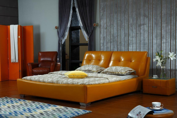 Designer Bed Bedroom Double bed Beds Leather Hotel Luxury Upholstery