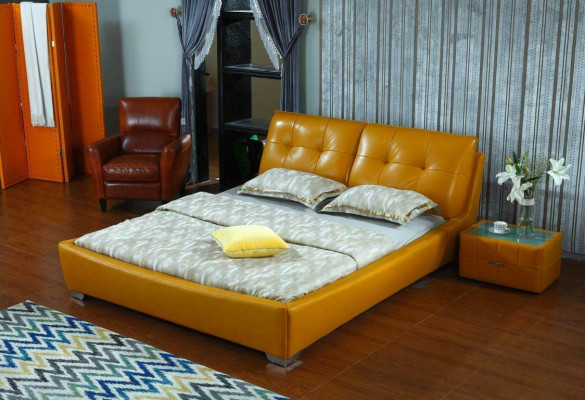 Designer Bed Bedroom Double bed Beds Leather Hotel Luxury Upholstery