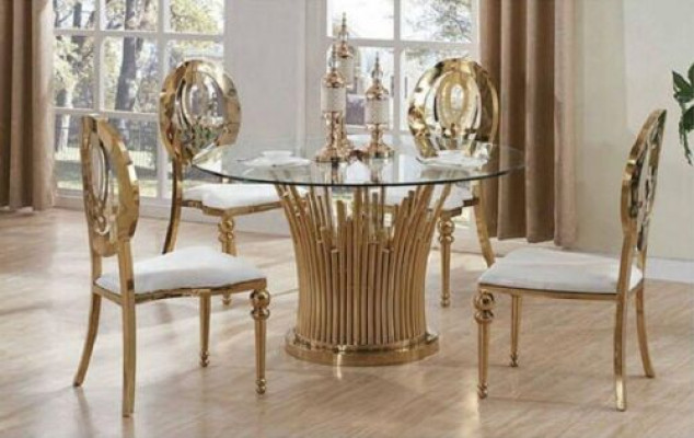 Round stainless steel Table Round 5pcs Round Dining room Table + 4 Chairs Set