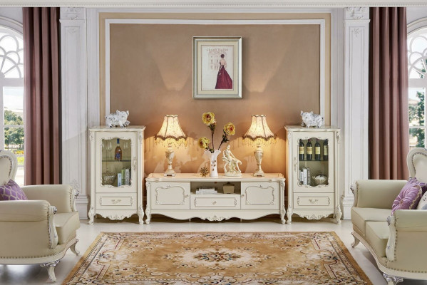 Classic Living room Furniture White Wood Showcase Gold Display case Wardrobe