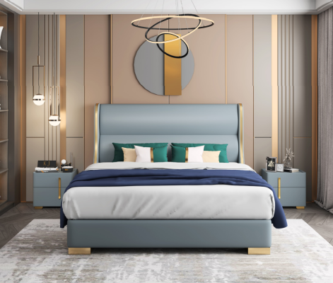 Luxury Bedroom Designer Double bed Bed 150/180x200cm Leather Metal