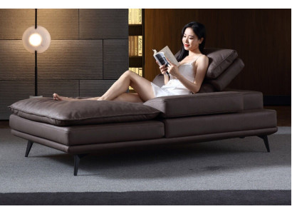 Living room Lounge Furniture Modern Design Sofa Leather Brown Chaise Longue