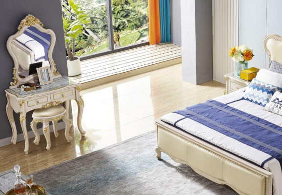 Classic Bed Bedroom Dressing table Set Bedside table Stool 5pcs. Solid wood