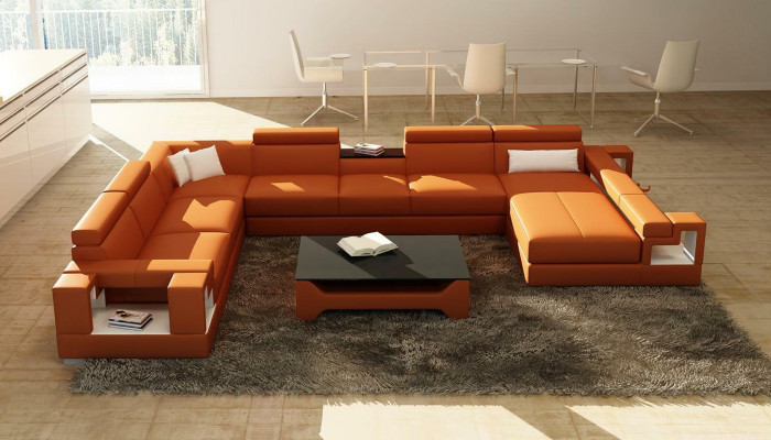 Leather sofa Couch Living landscape Corner sofa Corner Suite Design Modern Sofa 6138