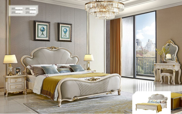 Dressing table Bed 2x Bedside table Furniture Bedroom Set 5pcs. Solid wood