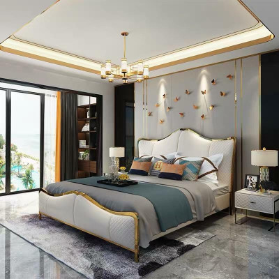 Bed Upholstery Design Luxury Double Hotel Beds Marriage 180x200cm Sleep Room Leather