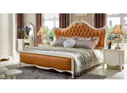 Beds leather bed 3 pieces. Set 2x Bedroom Bedside table Console Solid wood