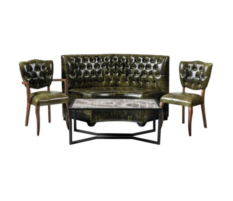 Chesterfield 2x Chairs Sofa 2 Seater Set 4 pcs. Sofa Stool Couch Bench seat Green