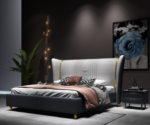 Designer Double bed Bed Hotel Luxury Bedroom 150/180x200cm Leather