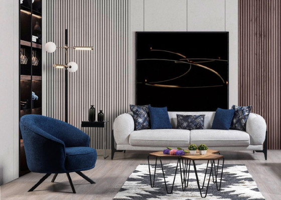 Armchair Luxury Single Seater Couch Textile Sofa Upholstered furniture Coucher BlaFabric  Textile