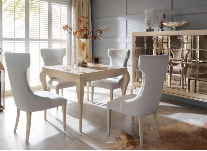 Dining room Dining table Chair Dining set Dining corner Chairs Luxury White Chest of drawers Set 6pcs