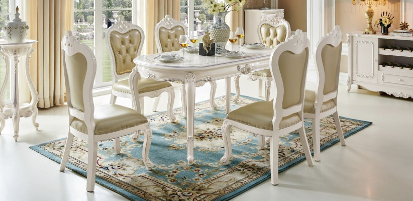 Classic Table Dining Set Armchair Baroque Dining Room Group 5pcs. Solid wood