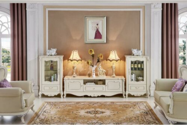 Classic Baroque Suite Furniture Wall Unit Solid wood Sideboard Display case 3pcs