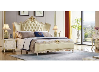 Chesterfield Bed Bedside table 3 pieces. Set Beds Bedroom Leather Solid wood