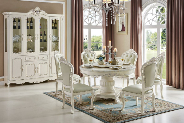 Classic Old White Chesterfield Chair Set Designer Leather Chairs x6 Set