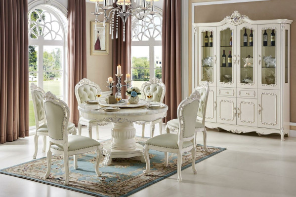 Classic Old White Chesterfield Chair Set Designer Leather Chairs x6 Set
