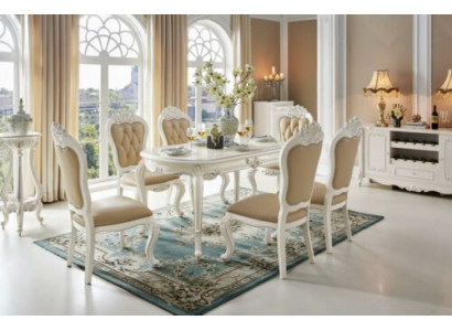 Beige Classic Chesterfield Chairs Designer x6 Chair Set Dining room Seater