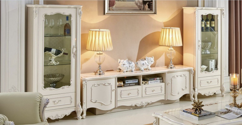 Design Display case Sideboard 2x Wardrobe TV cabinet Wall unit Sideboard 3 pcs. Solid wood