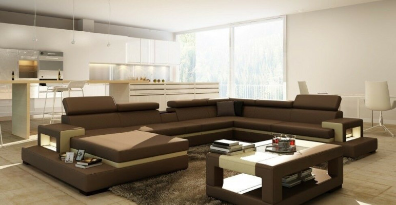 Leather sofa Corner sofa U-shape Couch Living landscape Designer Seat Corner LEONARDO-B