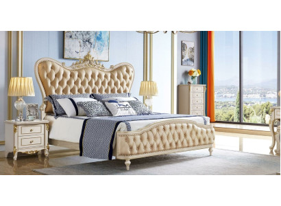 Baroque Chesterfield Furniture 3-piece Set Bedroom Beds 2x Bedside tables Solid wood