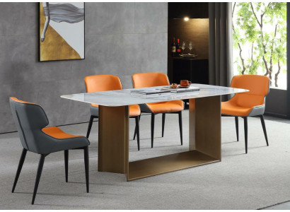 Luxury Tables Dining table stainless steel Furniture Column Table Marble Style Dining Tables Metal