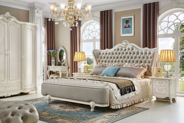 Luxury Chesterfield Baroque Bed Bedside table 3-piece. Bedroom Sets Solid wood