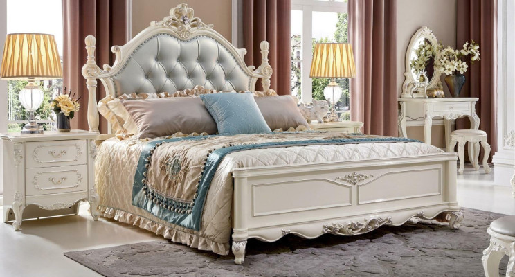Classic s designer Chesterfield bed in white rococo-baroque style