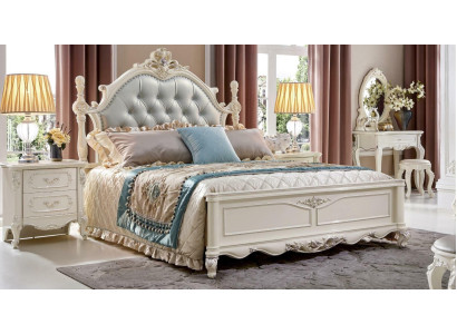 Classic s designer Chesterfield bed in white rococo-baroque style