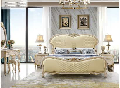 Classic r Beds Bedroom 3pcs. Set Bed 2x Bedside table Luxury Solid wood