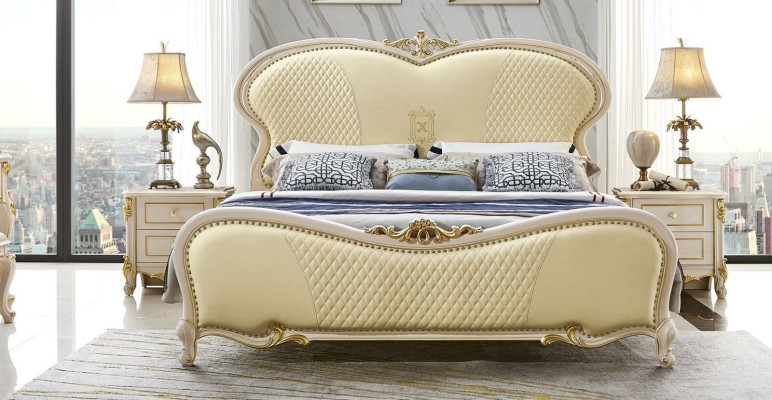 Classic r Beds Bedroom 3pcs. Set Bed 2x Bedside table Luxury Solid wood