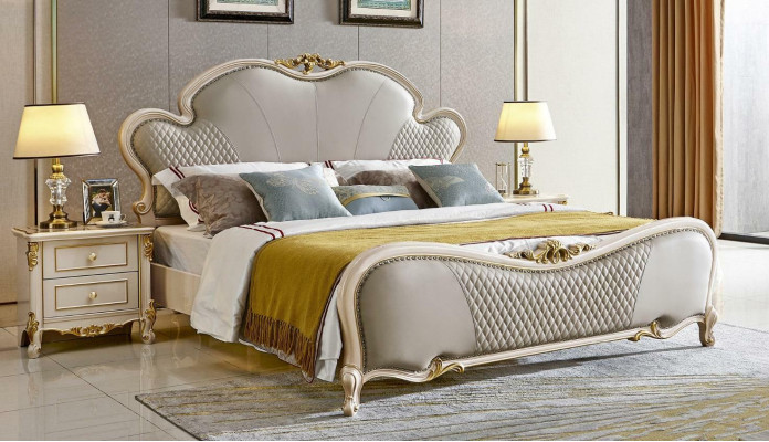 Classic Furniture Luxury Bed 3-piece. Set x2 Bedroom Bedside Tables Solid wood