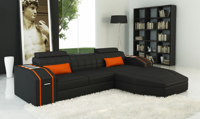 Illuminated Living room Leather Sofa Sofa Corner Couch Living landscape Big
