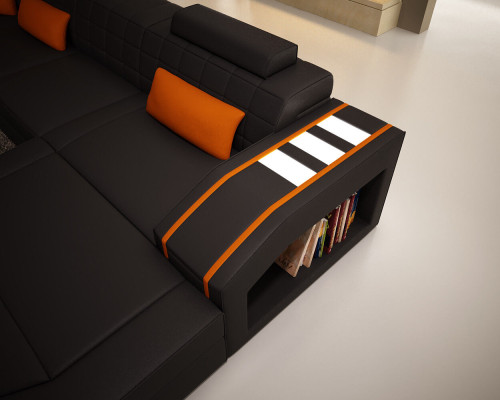Illuminated Living room Leather Sofa Sofa Corner Couch Living landscape Big