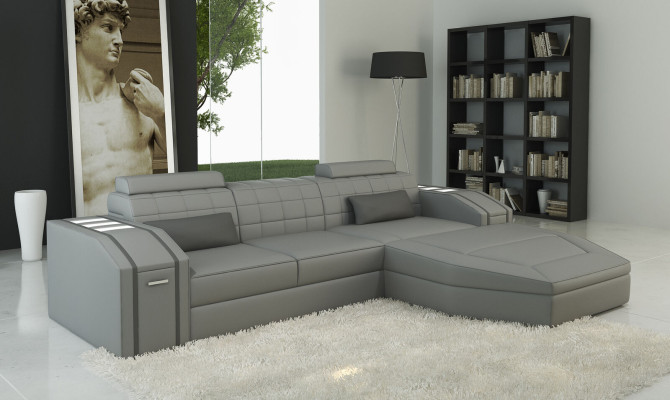 Illuminated Living room Leather Sofa Sofa Corner Couch Living landscape Big
