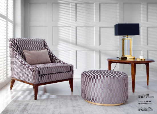 Suite Living room Armchair Coffee table Stool Modern Seater Fabric Wood 3-piece set