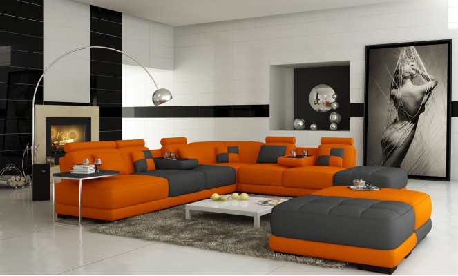 Big Sofa Leather Sofa Couch Living landscape L-shape Upholstery Suite Corner sofa