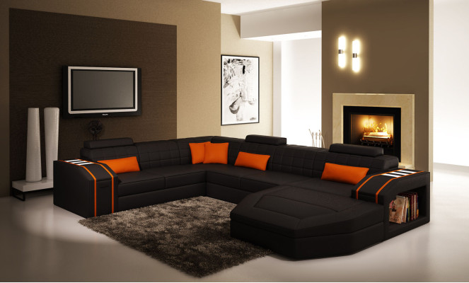 Living landscape Living room Corner sofa Leather Sofa Couch Upholstery Suite