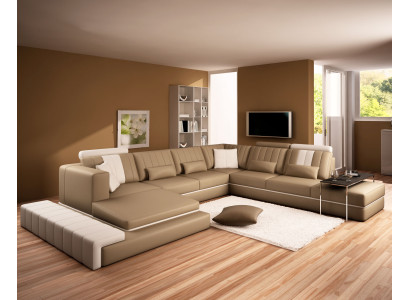 XXL Design Upholstery Suite Leather Sofa Couch U-shape Modern Sofa