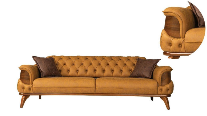 Three Seater Sofa Leather Couches Sofas Luxury Couch Chesterfield Western USA Yellow