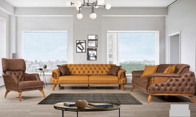 Three Seater Sofa Leather Couches Sofas Luxury Couch Chesterfield Western USA Yellow