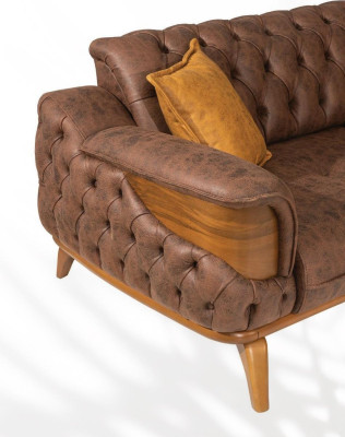 Luxury Sofa set 331 Seat Leather Chesterfield Sofa Armchair Brown Sofas Set 3pcs